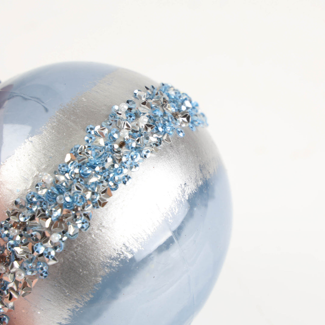 Blue and Silver Bauble with Glitter Detail - Set of 4 - 10cm