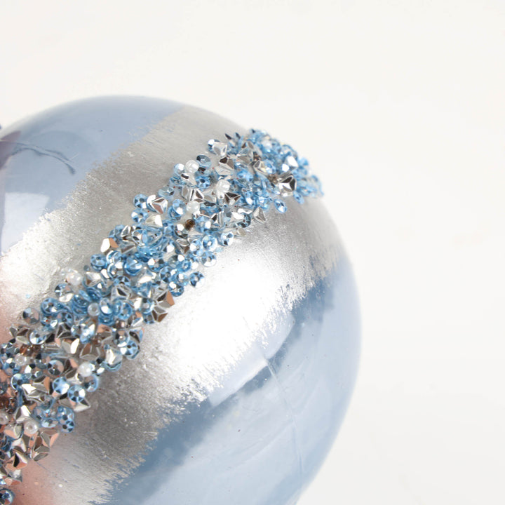 Blue and Silver Bauble with Glitter Detail - Set of 4 - 10cm