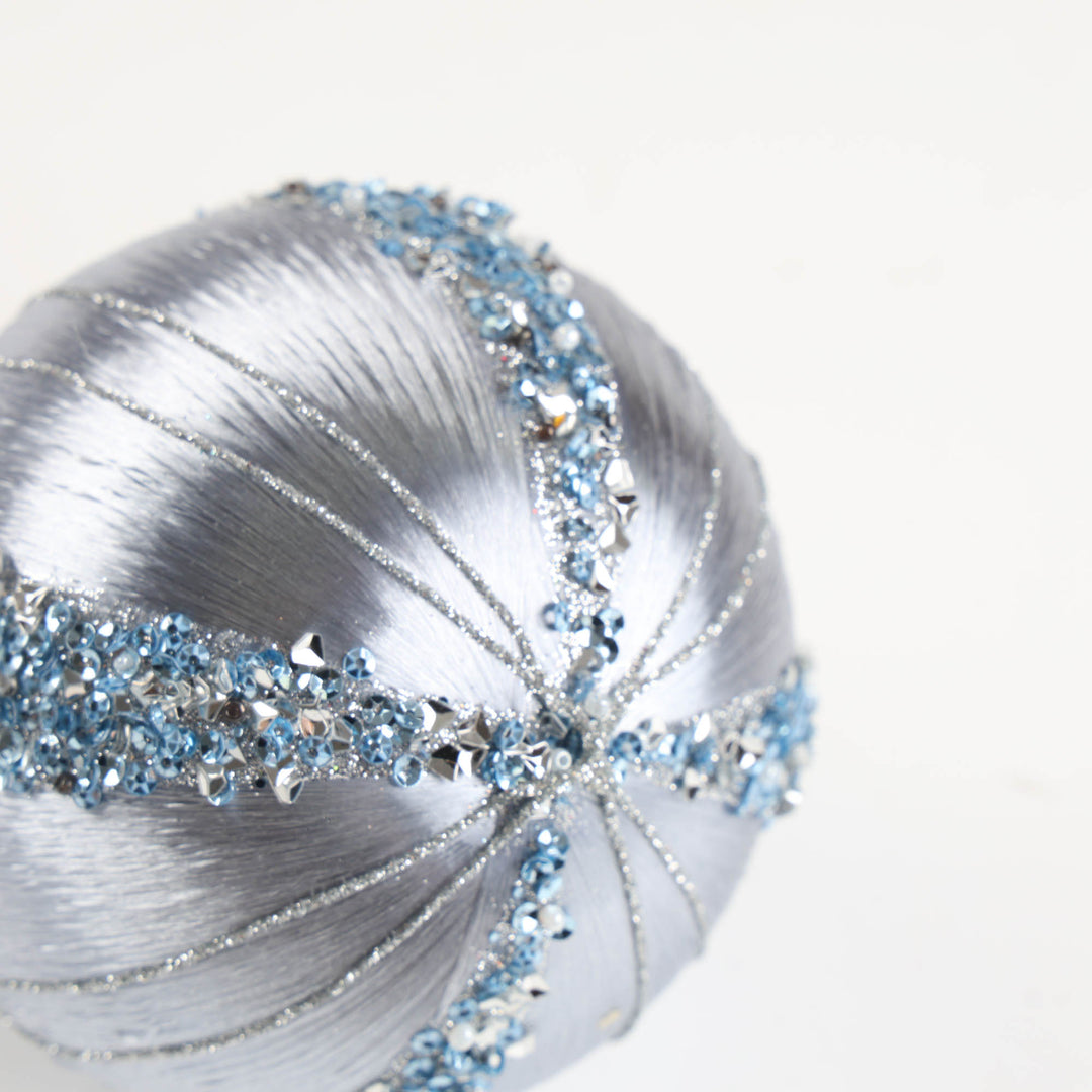 Blue and Silver Bauble with Glitter Detail - Set of 4 - 10cm
