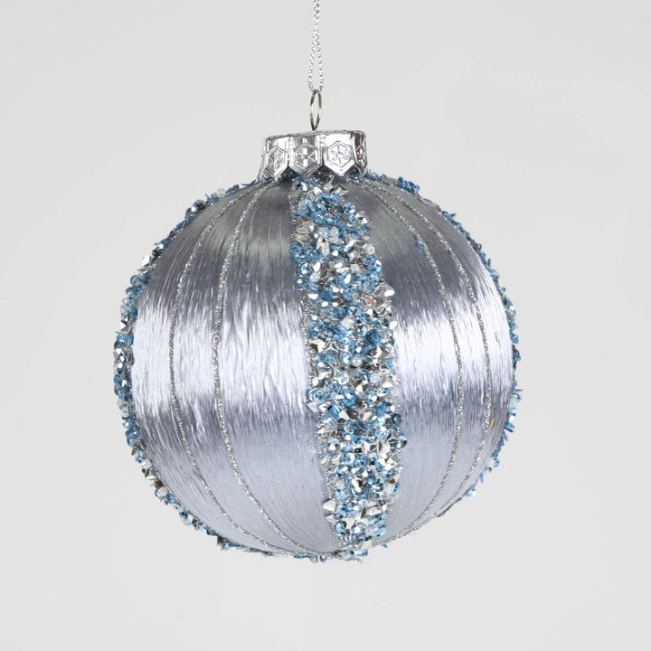 Blue and Silver Bauble with Glitter Detail - Set of 4 - 10cm