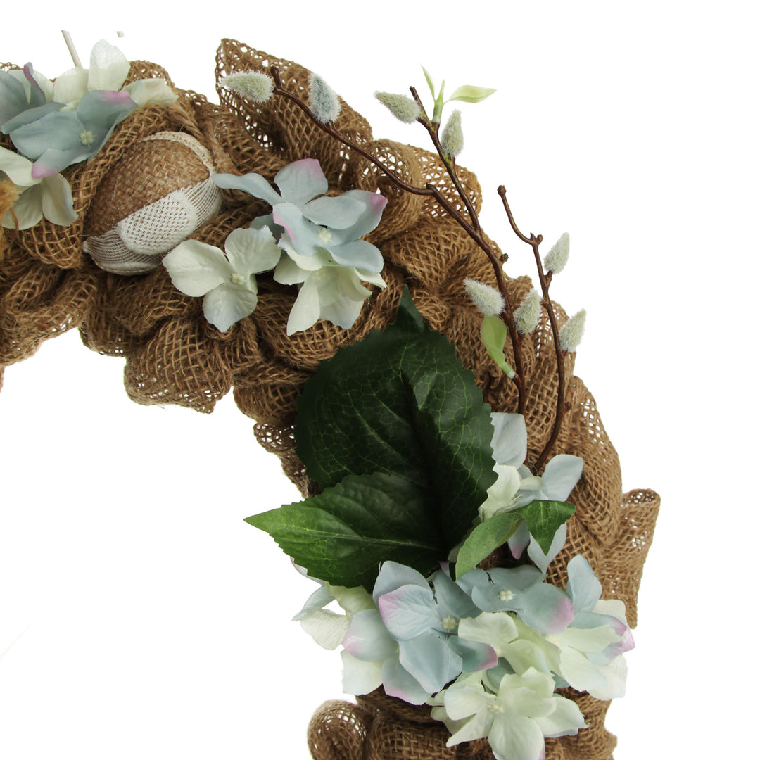 Blue Bunny Burlap Easter Wreath Detail