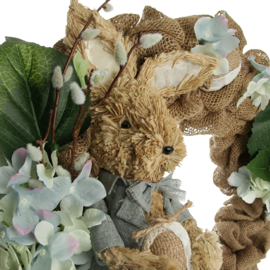 Blue Bunny Burlap Easter Wreath Detail