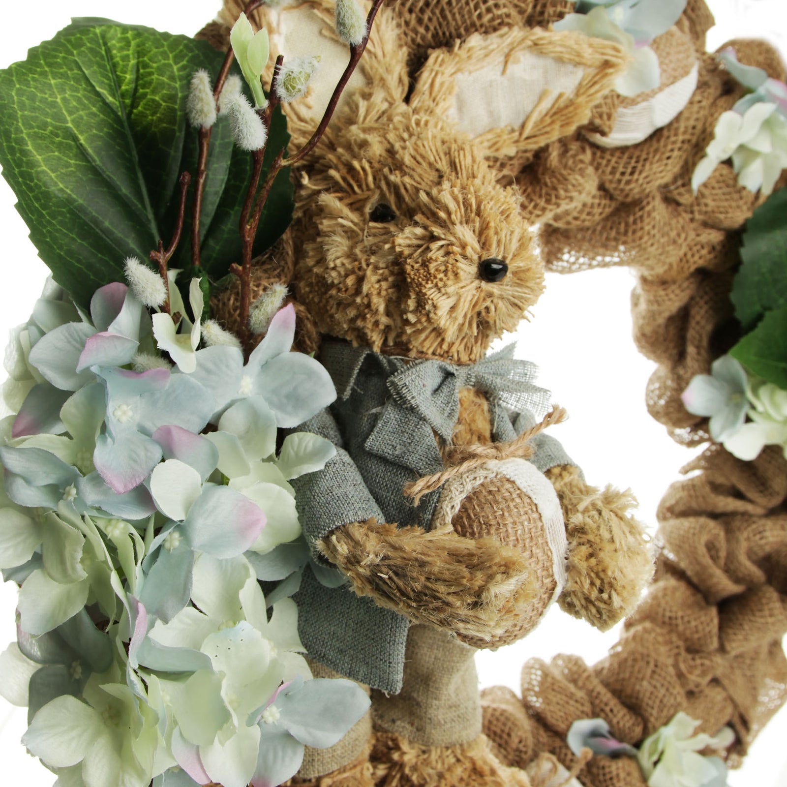 Blue Bunny Burlap Easter Wreath Detail