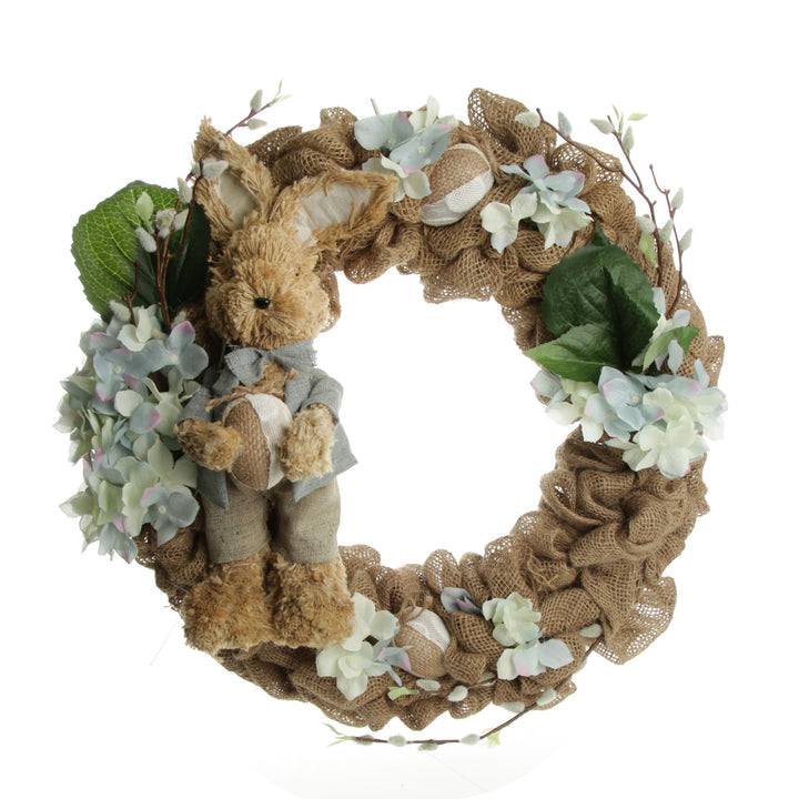 Blue Bunny Burlap Easter Wreath