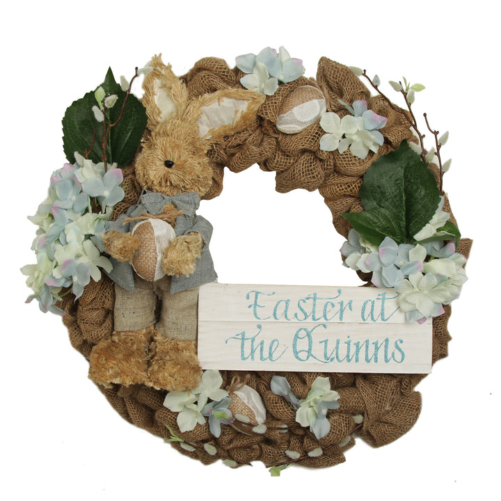 Blue Bunny Burlap Easter Wreath