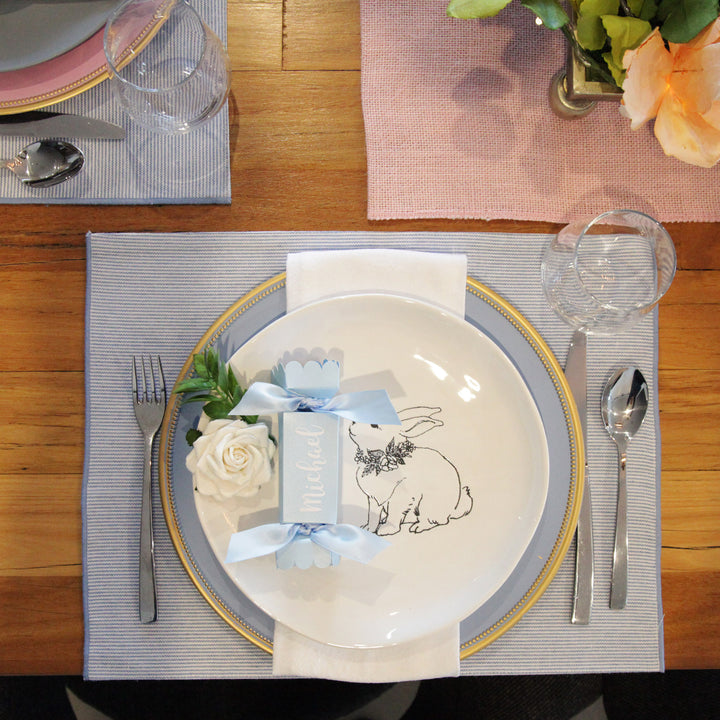 Large White Plate with Etched Bunny Rabbit Design