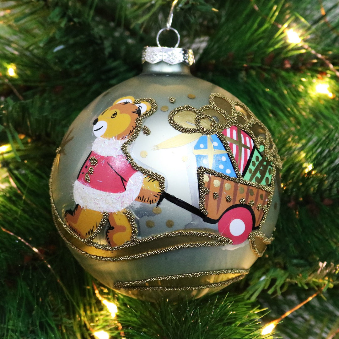 Blue Christmas Bear with Cart Bauble