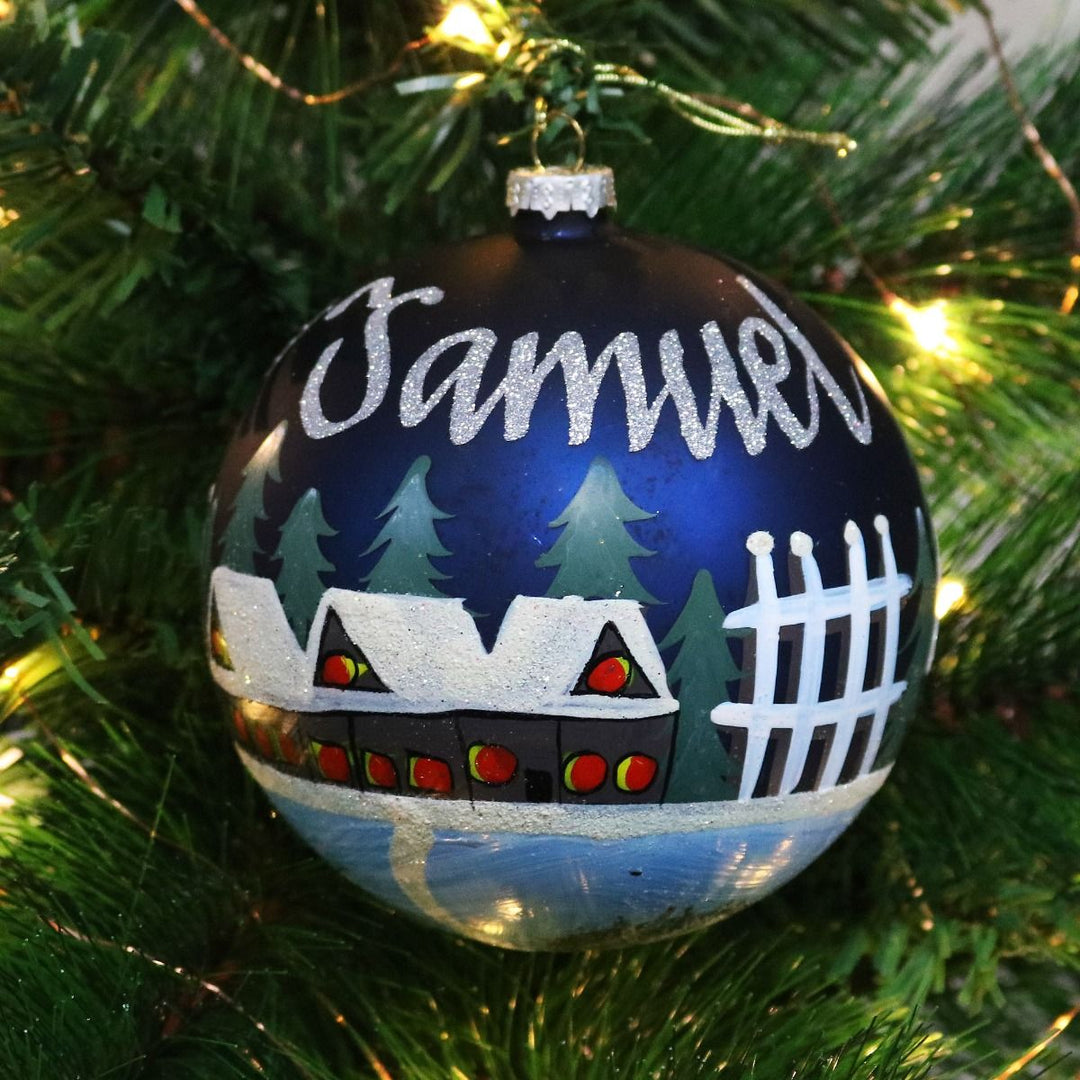 Blue Christmas Village Bauble