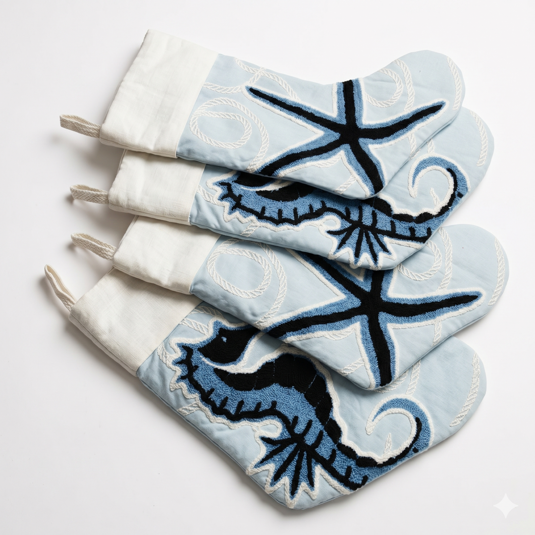 Blue Coastal Christmas Stocking - Set of 4