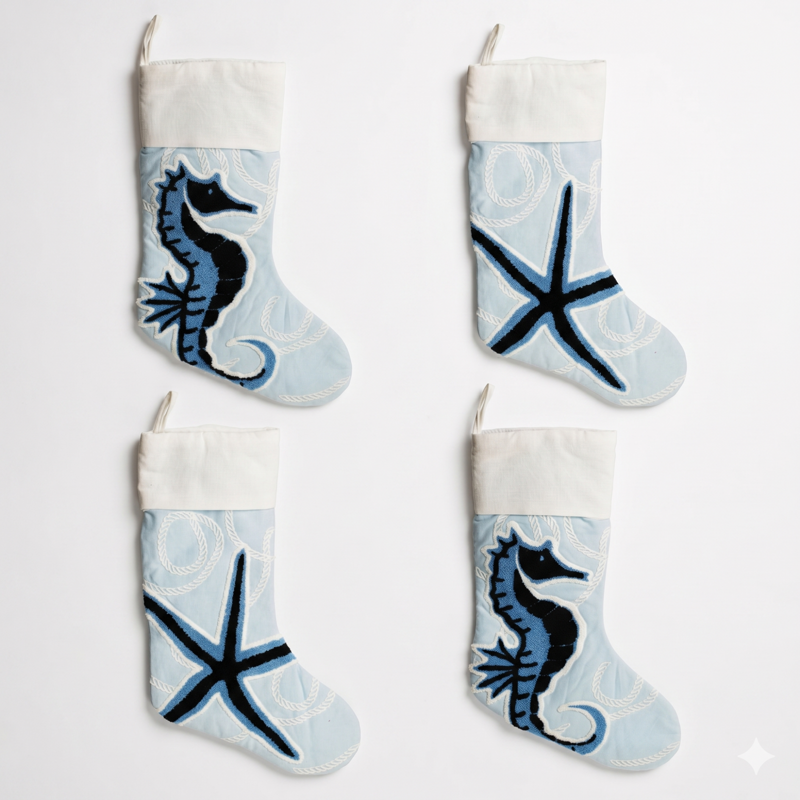 Blue Coastal Christmas Stocking - Set of 4