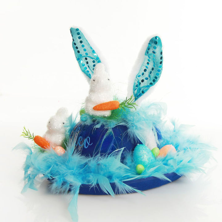 Personalised Blue Feather and Bunny Easter Hat