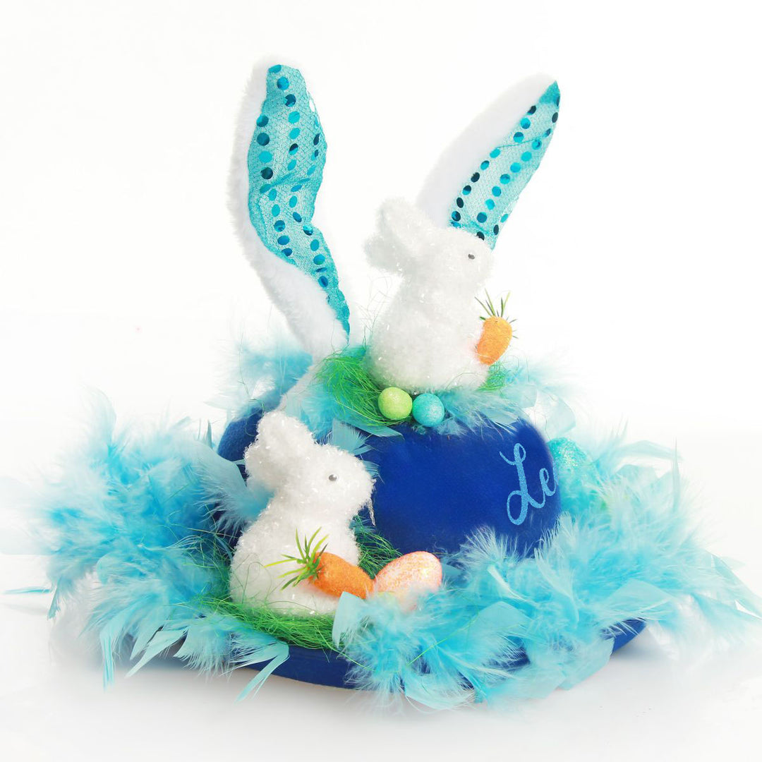 Personalised Blue Feather and Bunny Easter Hat