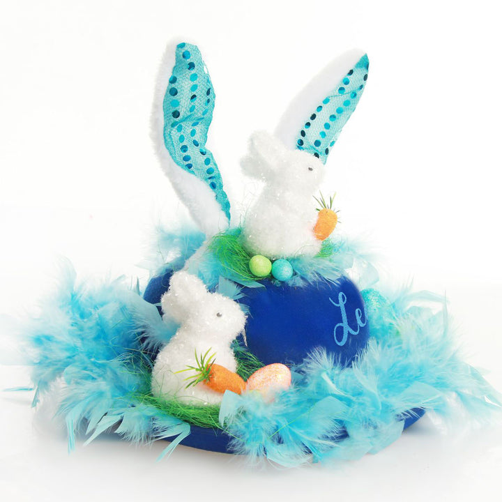Personalised Blue Feather and Bunny Easter Hat