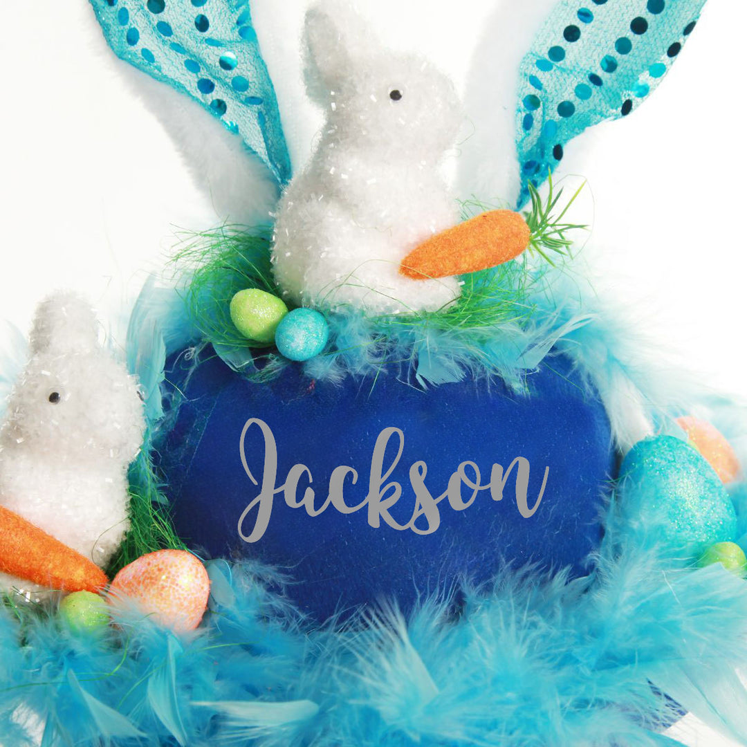 Personalised Blue Feather and Bunny Easter Hat