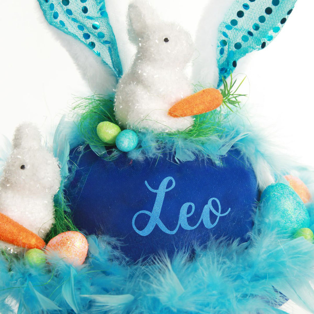 Personalised Blue Feather and Bunny Easter Hat