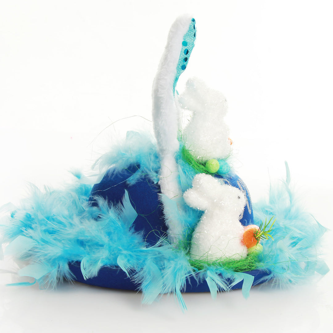 Personalised Blue Feather and Bunny Easter Hat