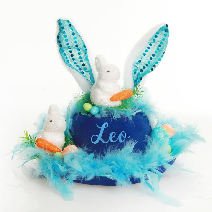 Personalised Blue Feather and Bunny Easter Hat