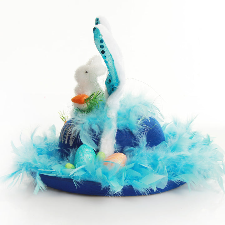 Personalised Blue Feather and Bunny Easter Hat