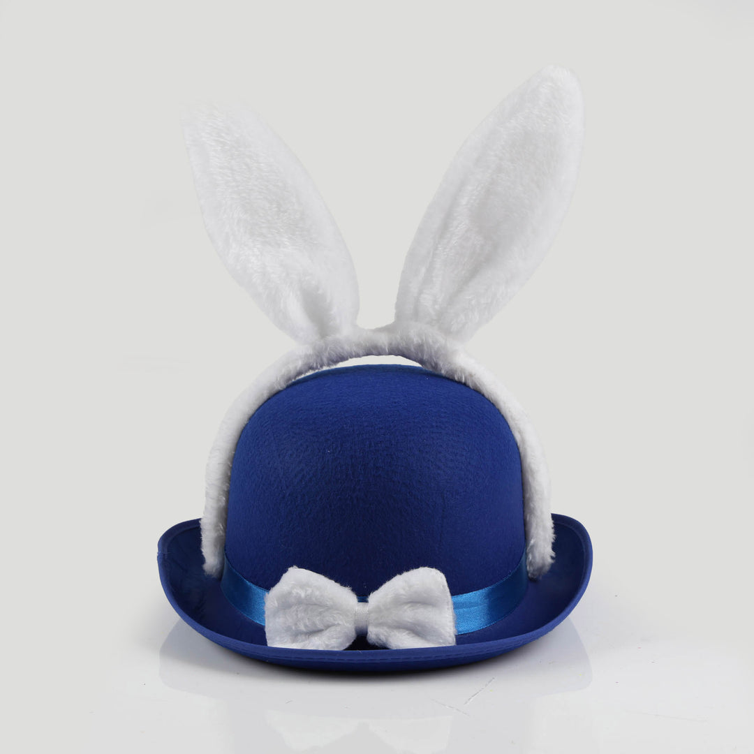 Blue Felt Easter Hat with Fluffy Bunny Ears