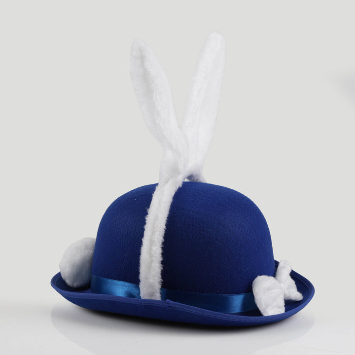 Blue Felt Easter Hat with Fluffy Bunny Ears