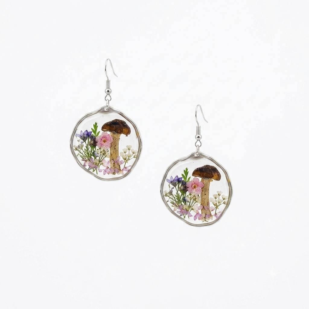 Blue Flower Disc Drop Earrings