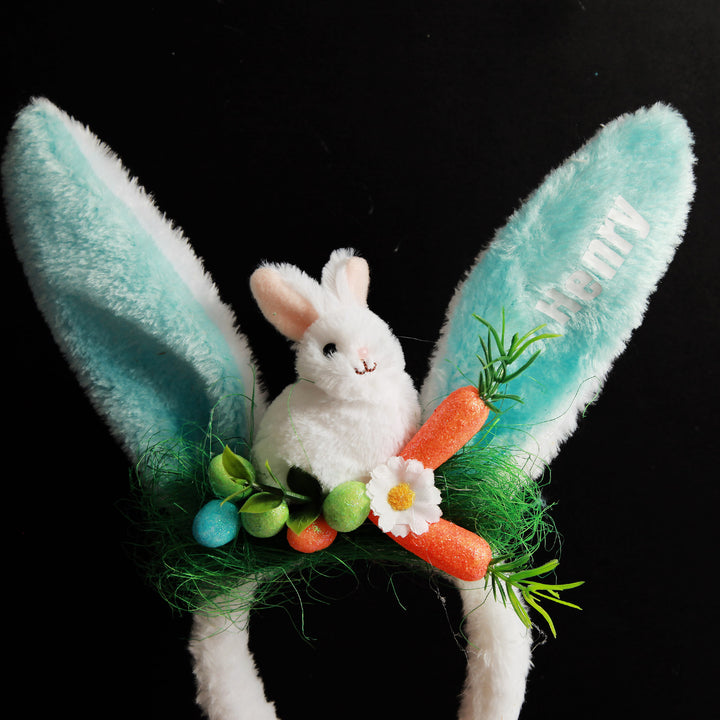 Personalised Blue Fluffy Bunny Ears Easter Headband