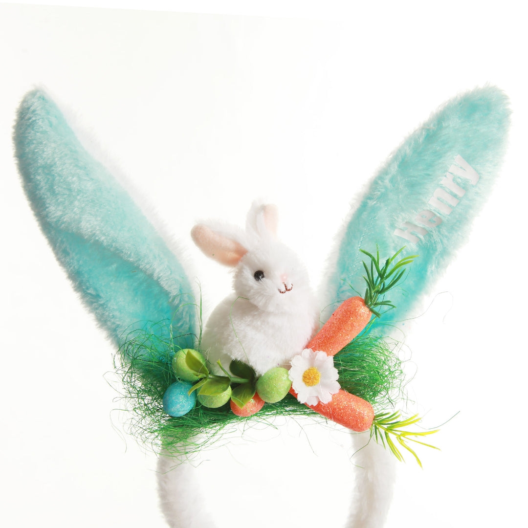 Personalised Blue Fluffy Bunny Ears Easter Headband