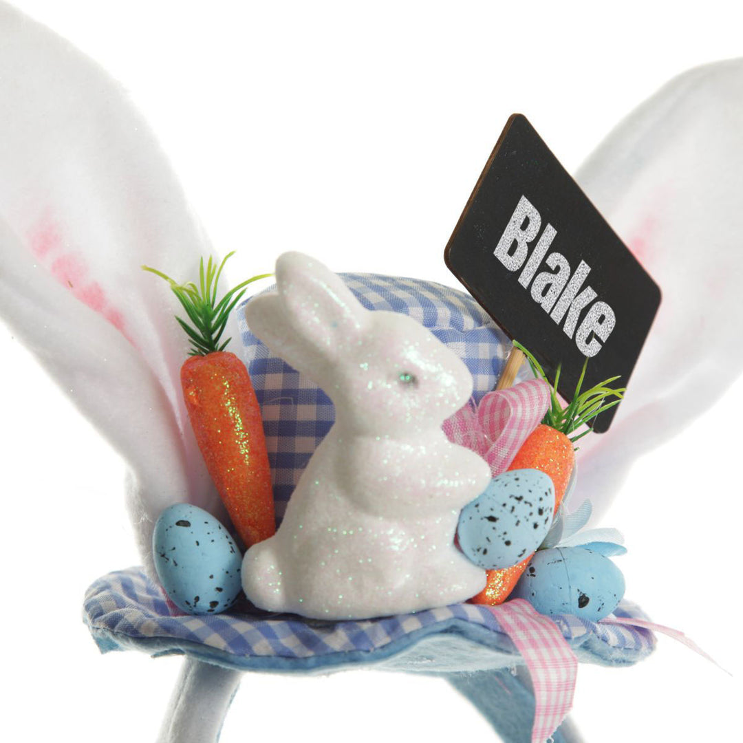Personalised Bunny Ears Easter Blue Gingham Hat Headband