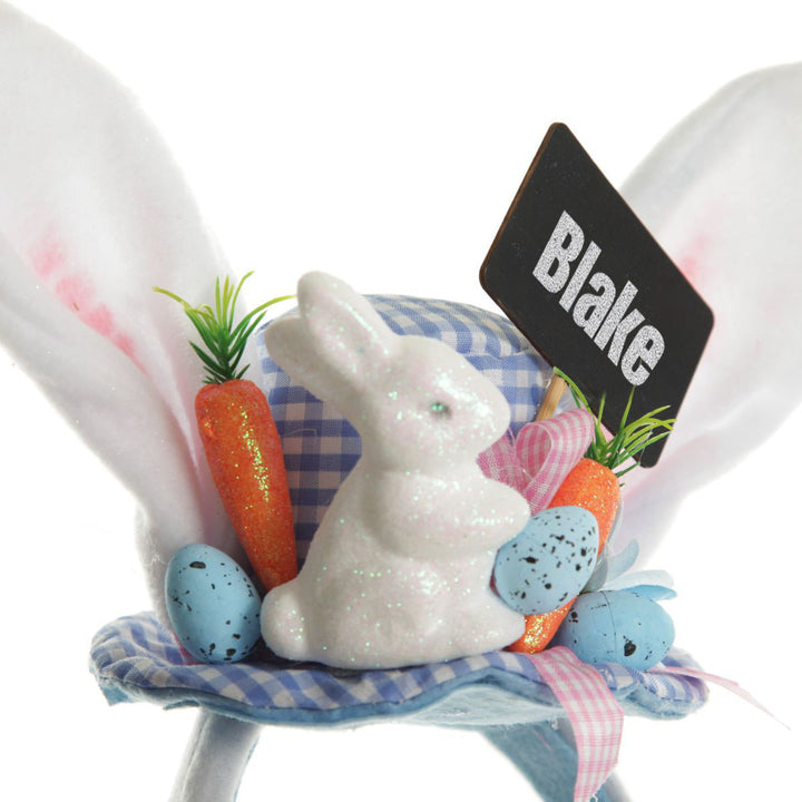 Personalised Bunny Ears Easter Blue Gingham Hat Headband