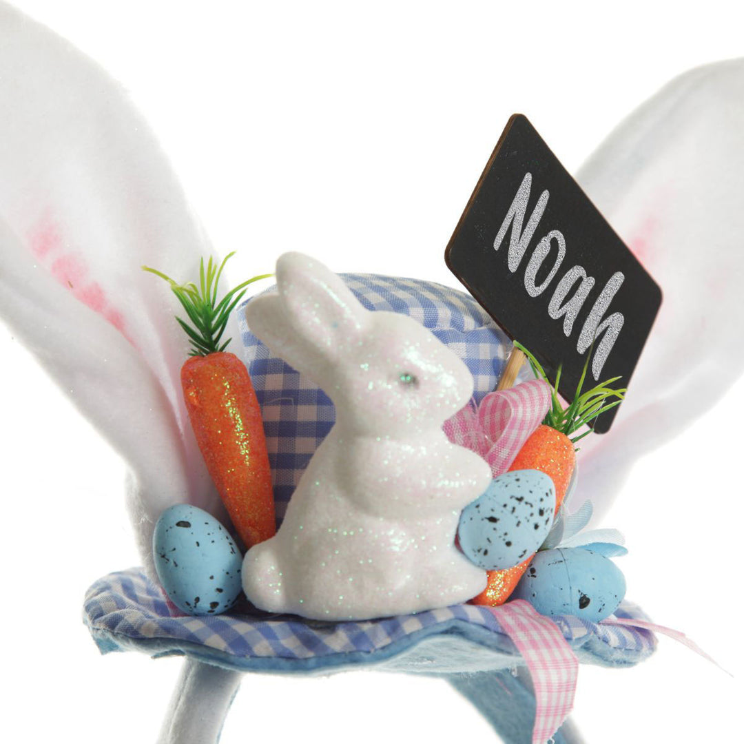 Personalised Bunny Ears Easter Blue Gingham Hat Headband