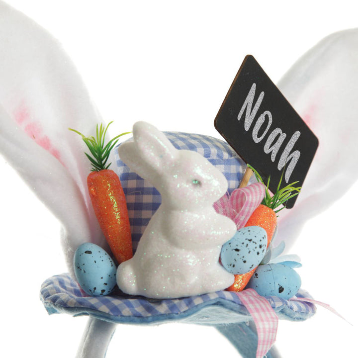 Personalised Bunny Ears Easter Blue Gingham Hat Headband
