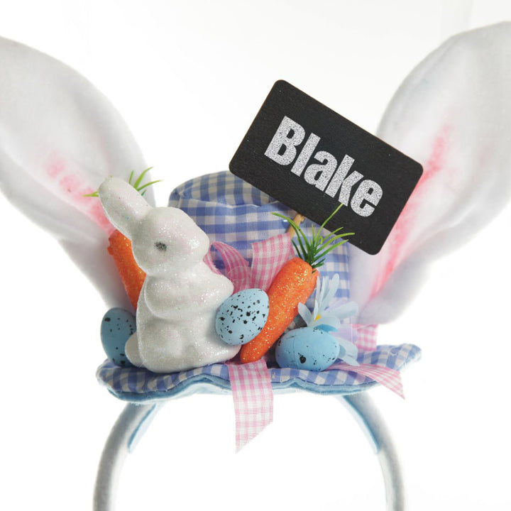 Personalised Bunny Ears Easter Blue Gingham Hat Headband