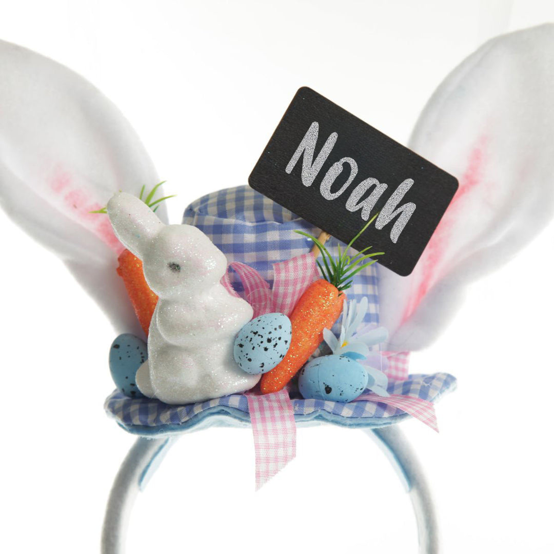 Personalised Bunny Ears Easter Blue Gingham Hat Headband
