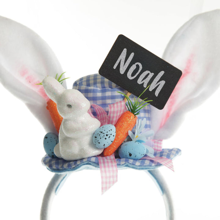 Personalised Bunny Ears Easter Blue Gingham Hat Headband