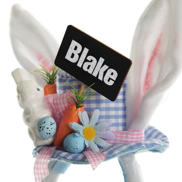 Personalised Bunny Ears Easter Blue Gingham Hat Headband