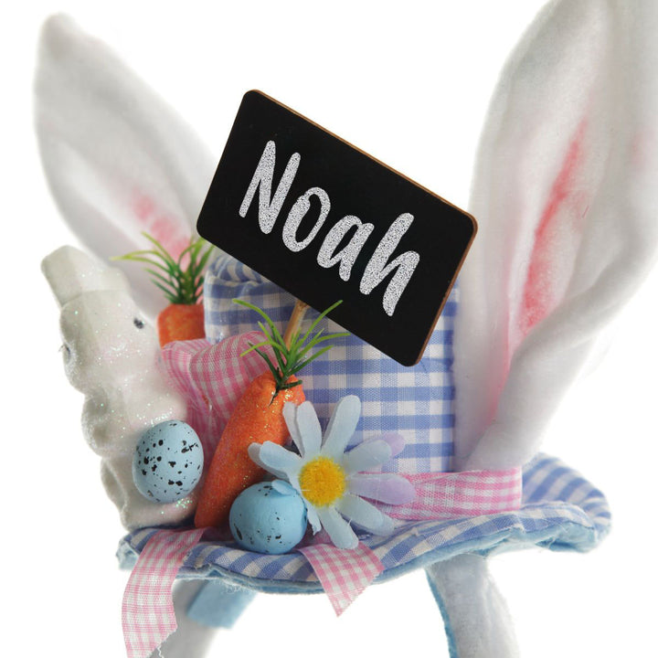 Personalised Bunny Ears Easter Blue Gingham Hat Headband