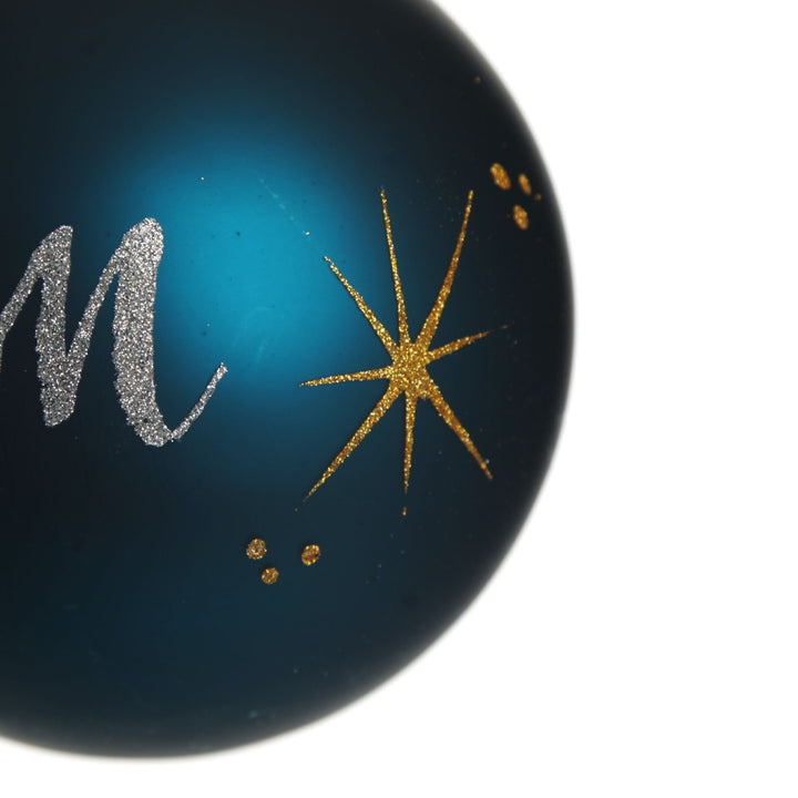 Blue Glass Personalised Christmas Bauble Glitter Detail