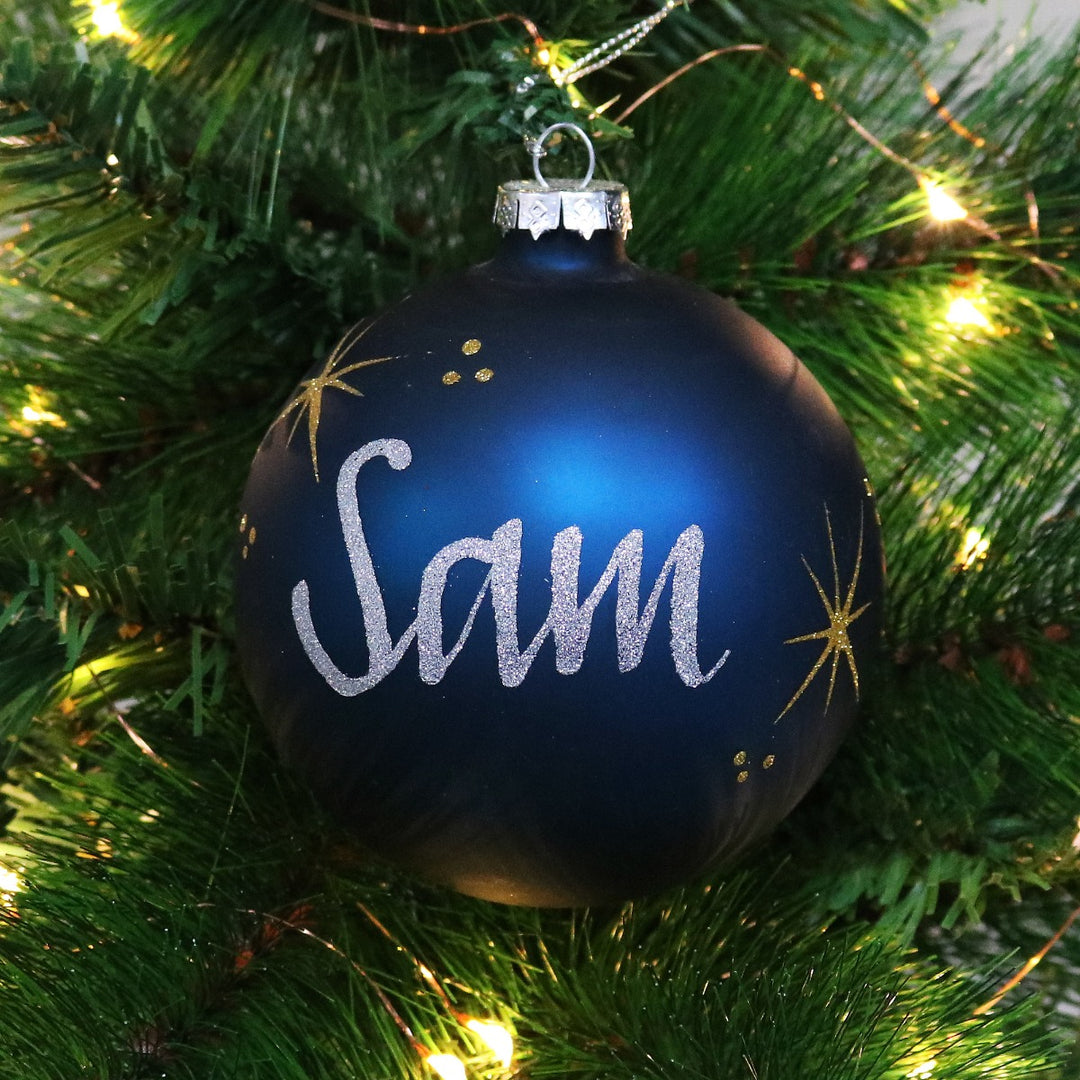 Blue Glass Personalised Christmas Bauble