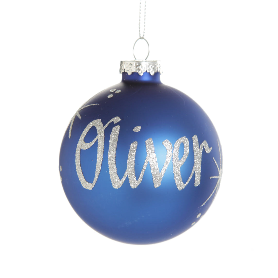 Blue Glass Personalised Christmas Bauble - Silver Glitter