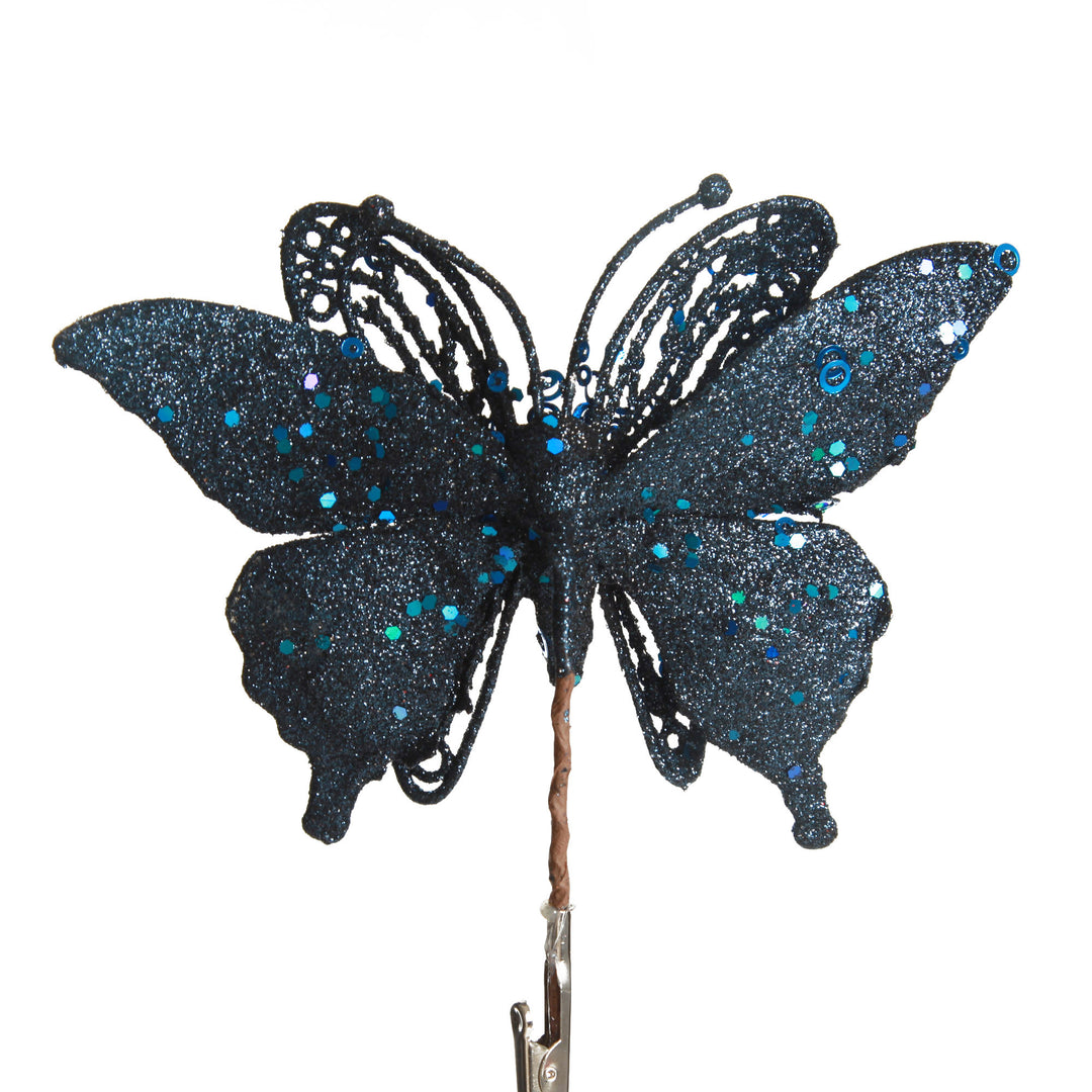 Blue Glitter and Sequin Butterfly Clip