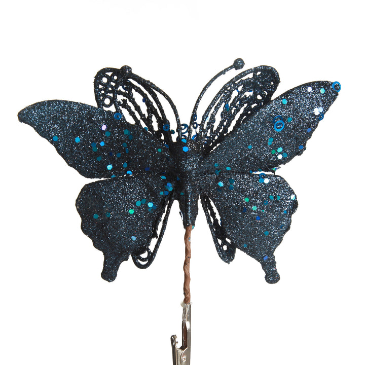Blue Glitter and Sequin Butterfly Clip