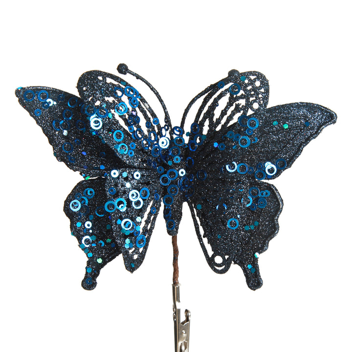 Blue Glitter and Sequin Butterfly Clip