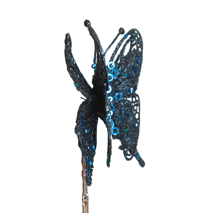 Blue Glitter and Sequin Butterfly Clip
