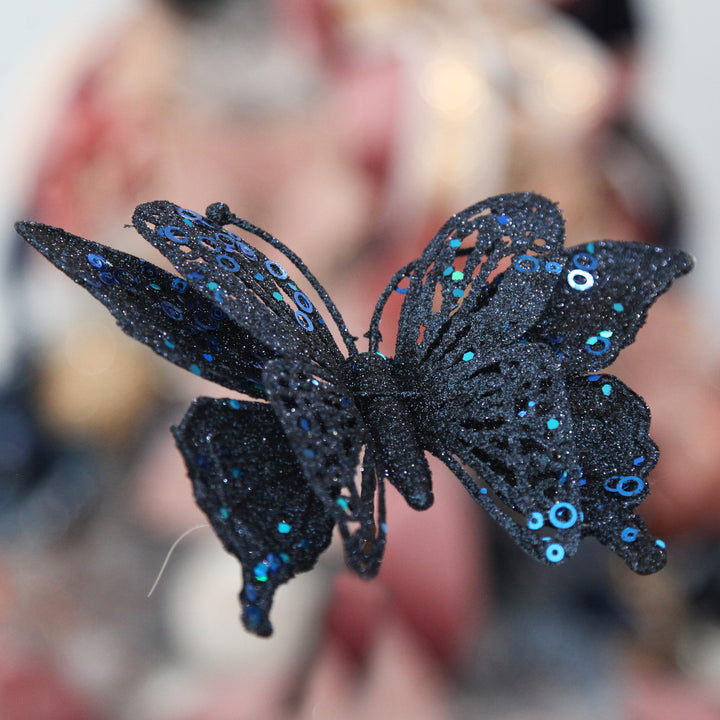 Blue Glitter and Sequin Butterfly Clip