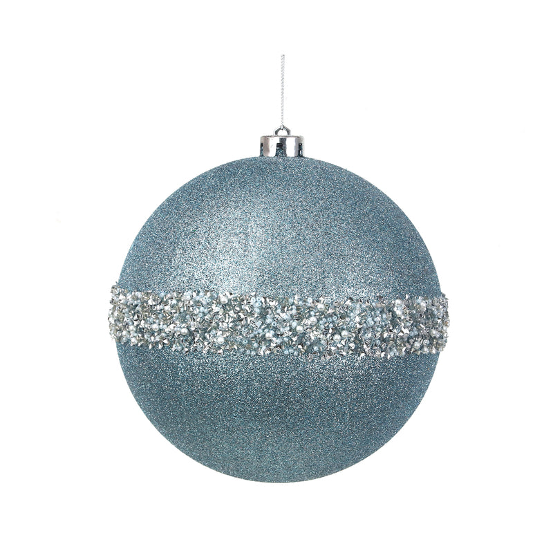 Blue Glitter Beaded Jumbo Bauble - 18cm
