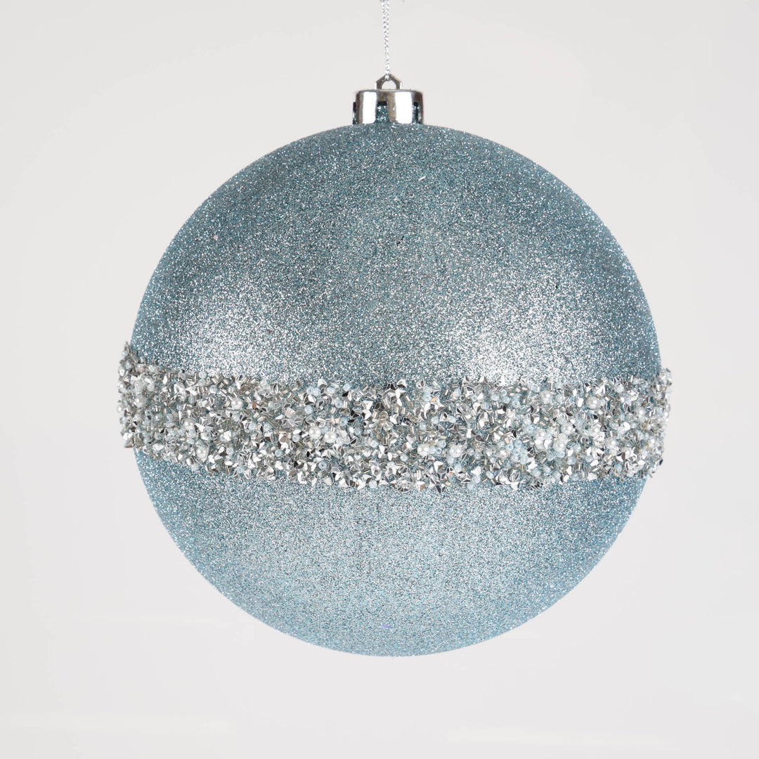 Blue Glitter Beaded Jumbo Bauble - 18cm
