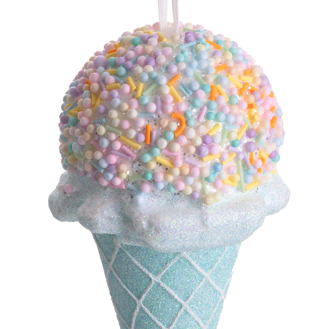 Blue Ice Cream Cone with Rainbow Sprinkles Hanging Decoration
