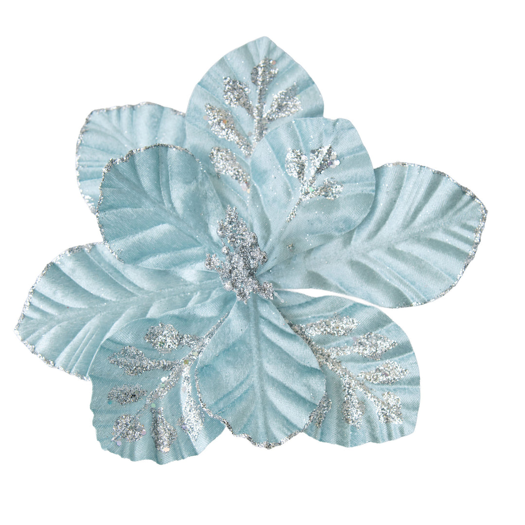 Blue Magnolia Flower Clip with Glitter Highlights - 27cm(W)