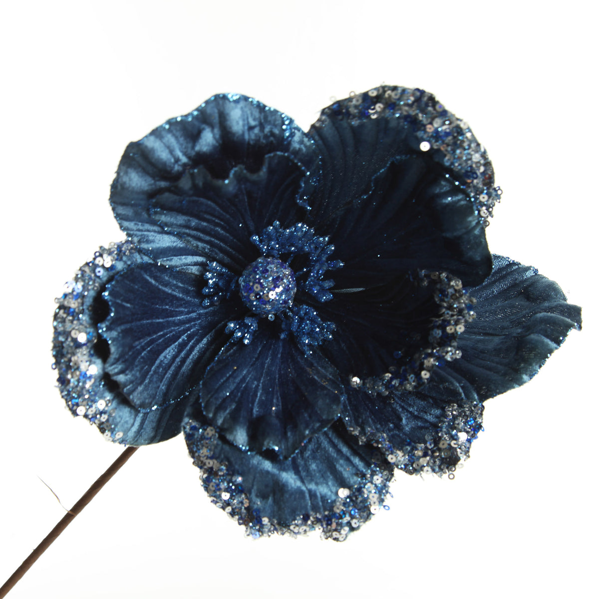 Blue Magnolia Stem with Sequin Tips