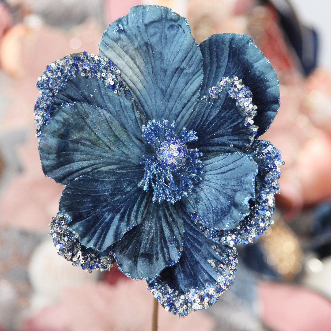 Blue Magnolia Stem with Sequin Tips